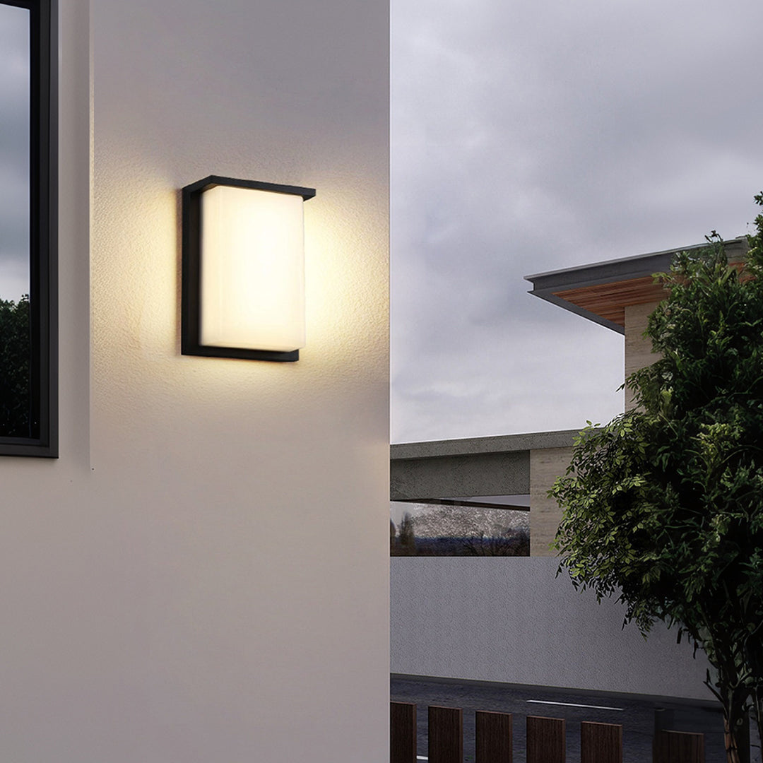 Rectangular Outdoor Wall Light | Black Frame, Opal Diffuser, IP65