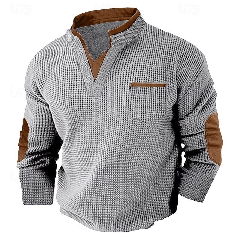 Men's Long-Sleeve Waffle-Textured Henley Summer Shirt – image 1