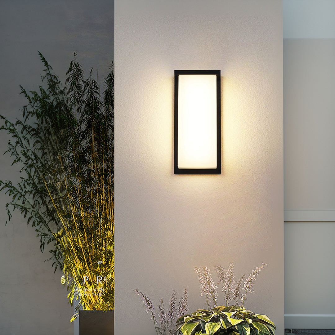Rectangular Outdoor Wall Light | Black Frame, Opal Diffuser, IP65