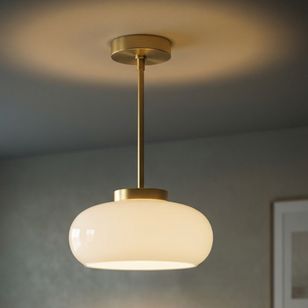 Vintage Amber Glass Flush Mount Ceiling Light With Brass Canopy