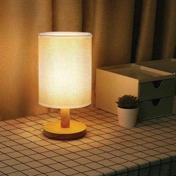 Wood and Fabric Cordless Table Lamp