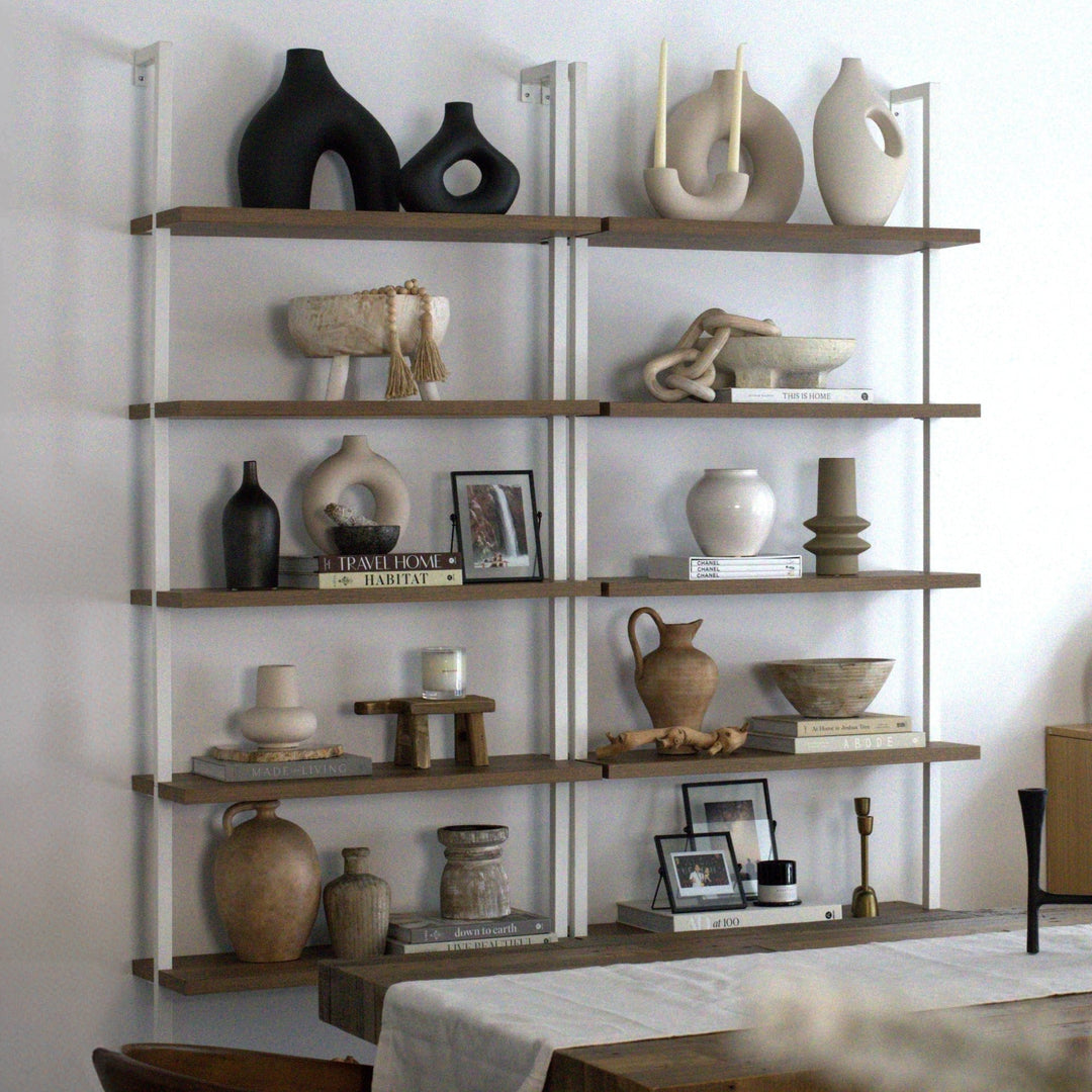 Oak and White 5-Shelf Ladder Bookshelf