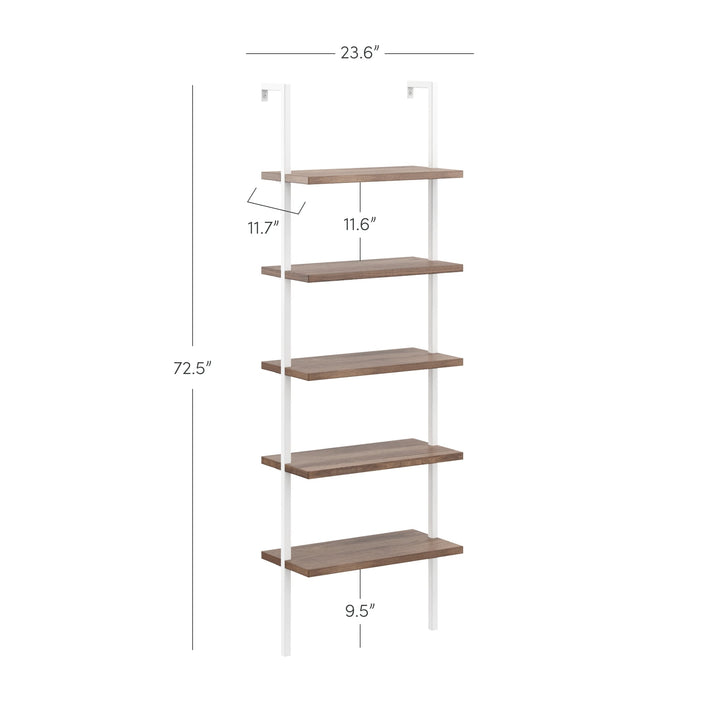 Oak and White 5-Shelf Ladder Bookshelf