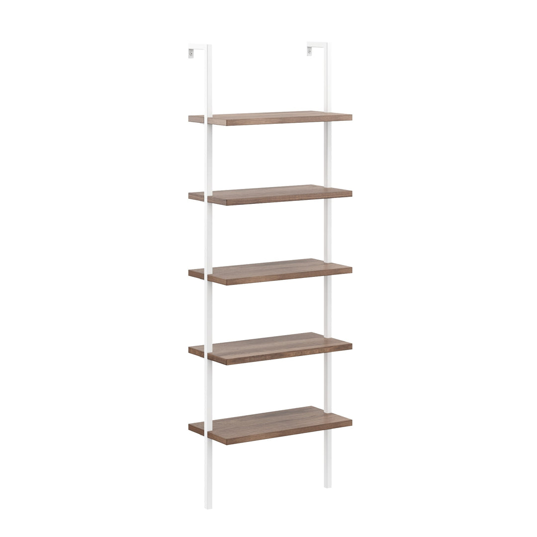 Oak and White 5-Shelf Ladder Bookshelf