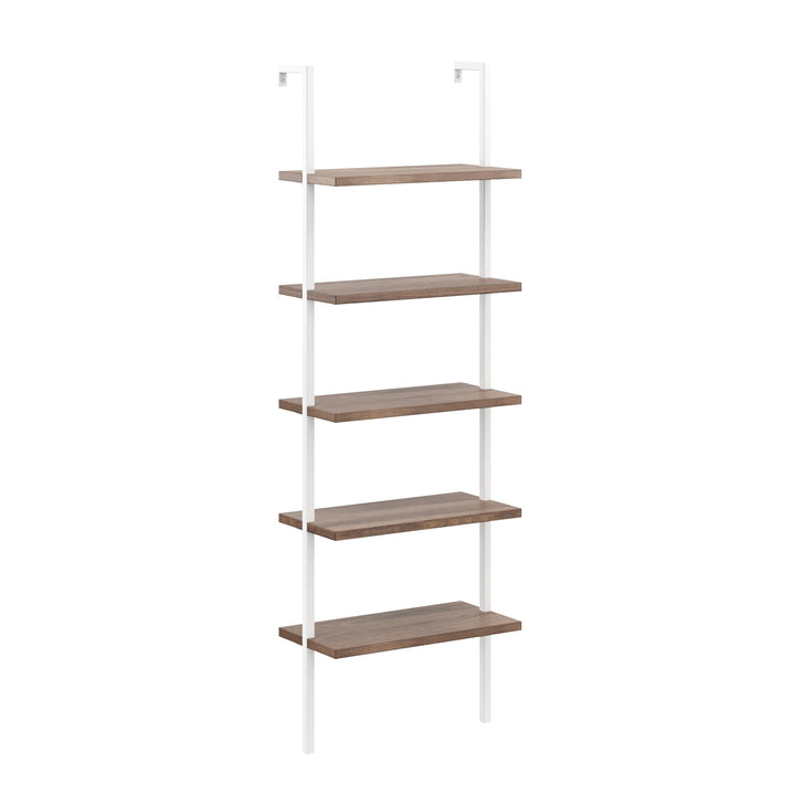 Oak and White 5-Shelf Ladder Bookshelf