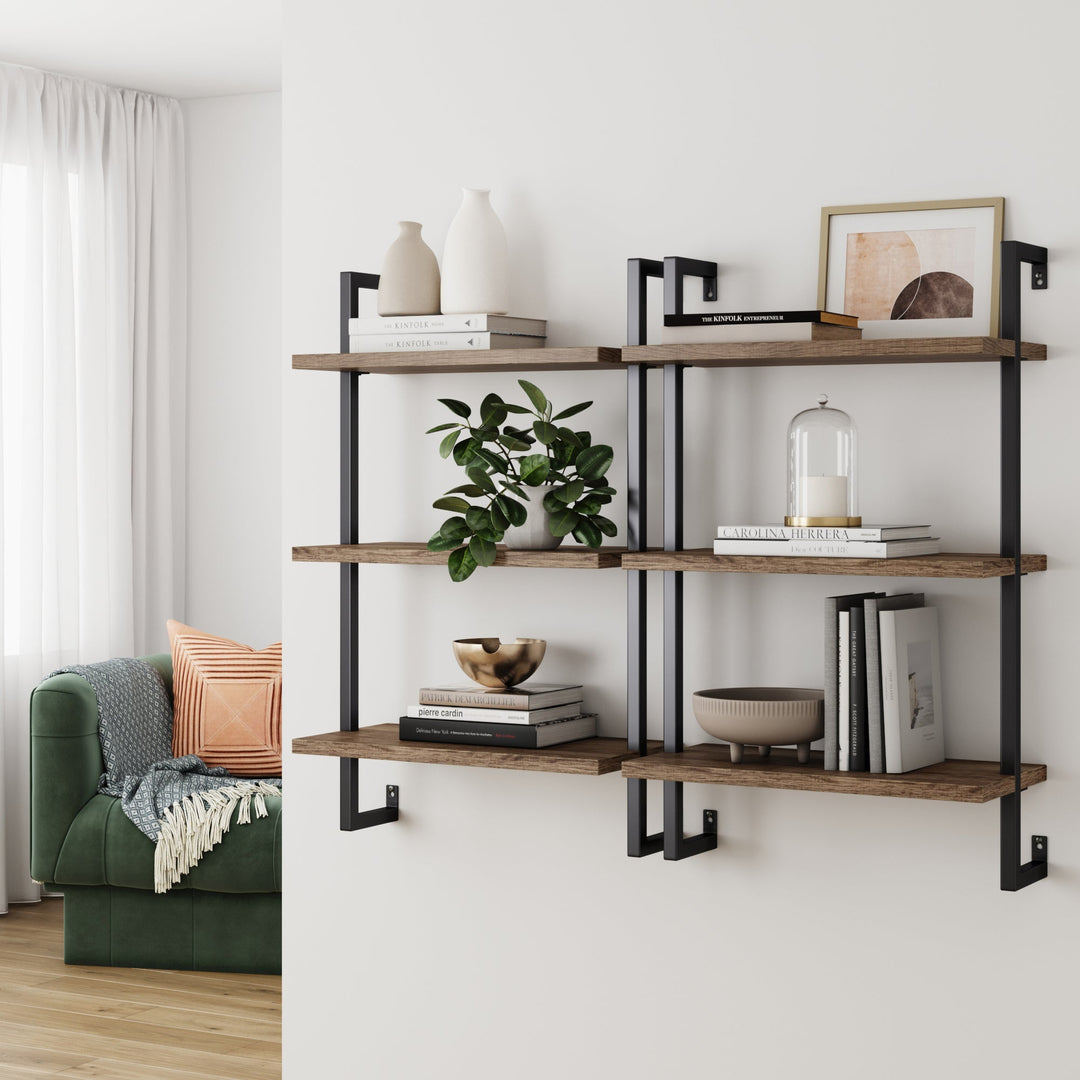 Oak-Effect 3-Shelf Floating Bookshelf