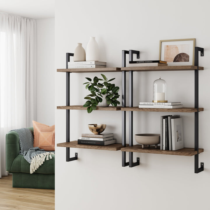 Oak-Effect 3-Shelf Floating Bookshelf