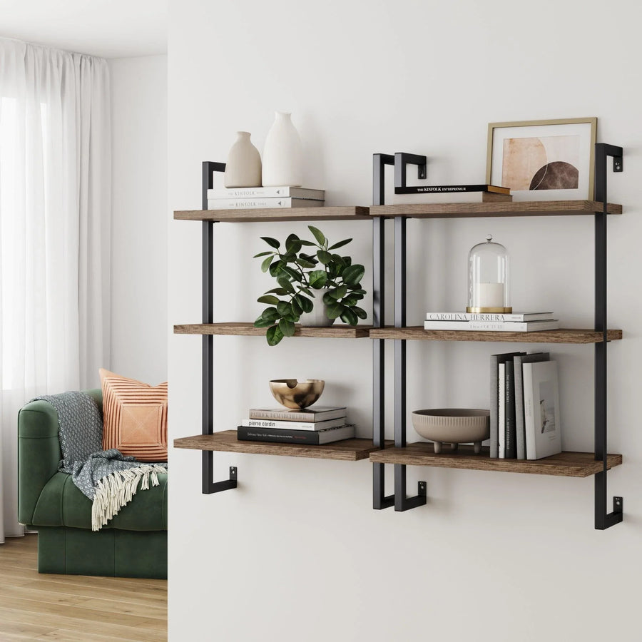Oak-Effect 3-Shelf Floating Bookshelf