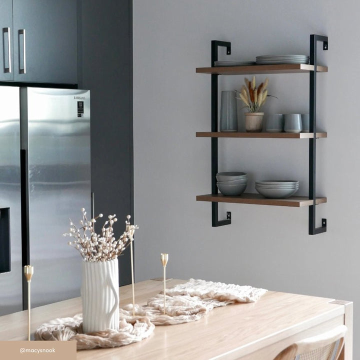 Oak-Effect 3-Shelf Floating Bookshelf