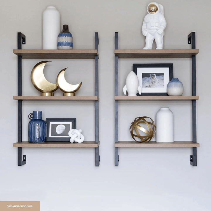 Oak-Effect 3-Shelf Floating Bookshelf