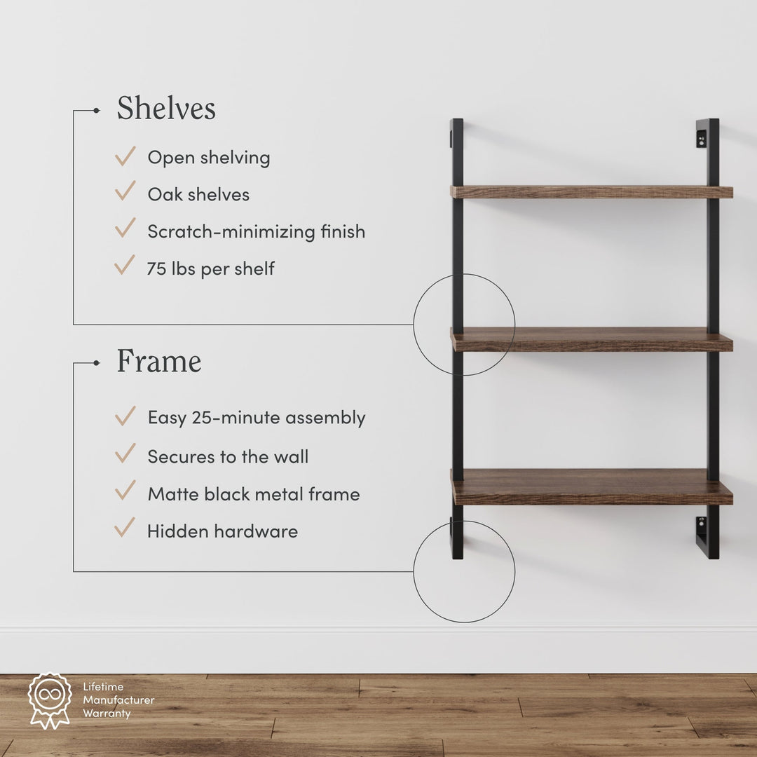 Oak-Effect 3-Shelf Floating Bookshelf
