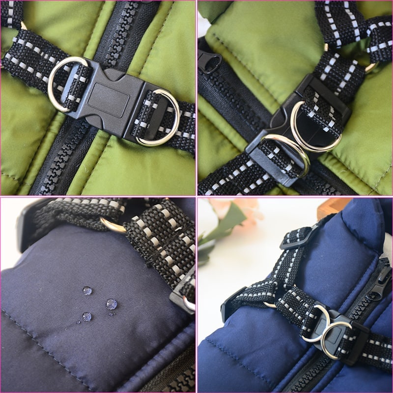 Padded dog coat with built-in harness