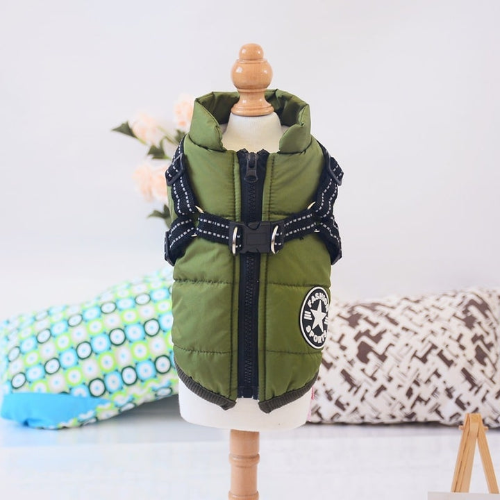 Padded dog coat with built-in harness