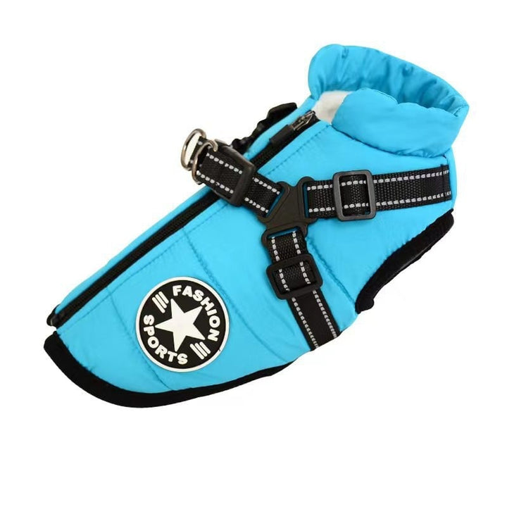 Padded dog coat with built-in harness