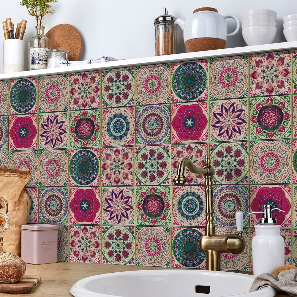 Peel and stick mandala tile stickers