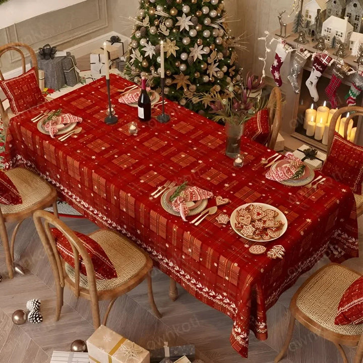 Plaid chenille Christmas tablecloth