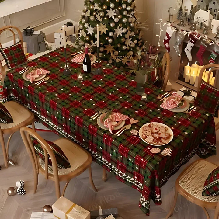 Plaid chenille Christmas tablecloth