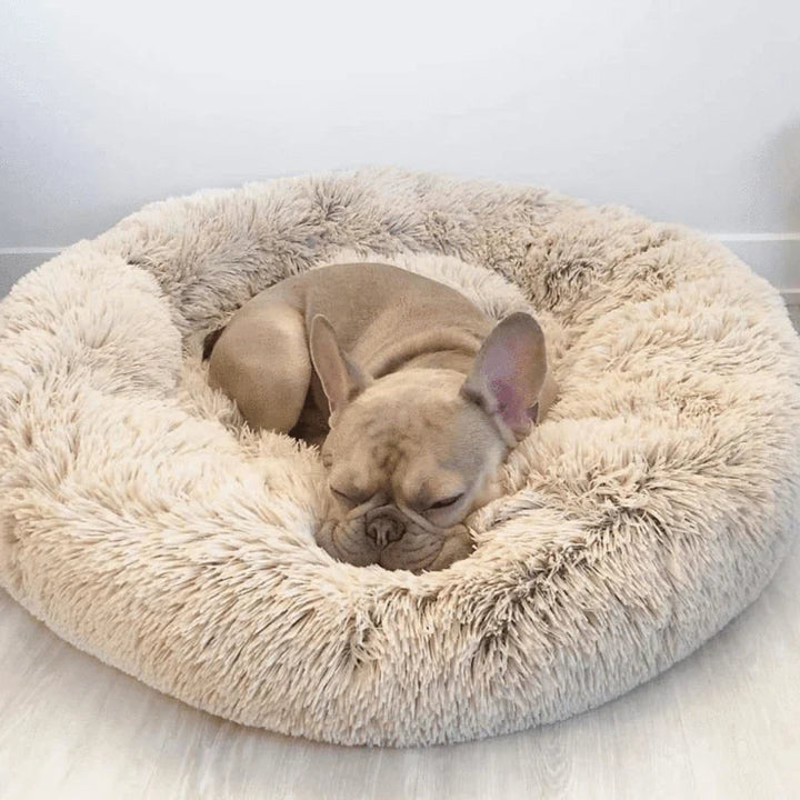 Plush round donut dog bed