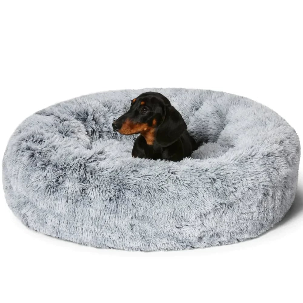 Plush round donut dog bed