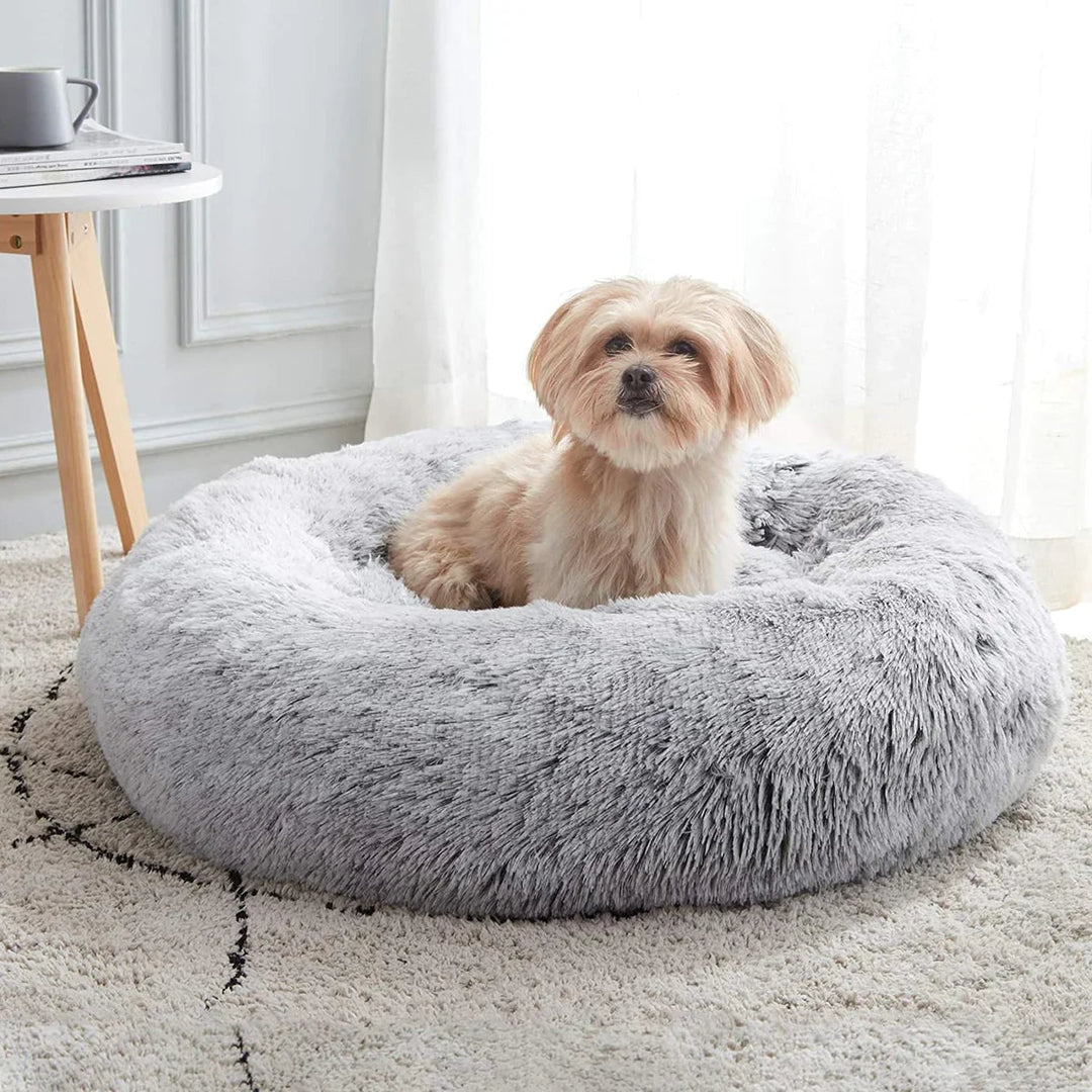 Plush round donut dog bed