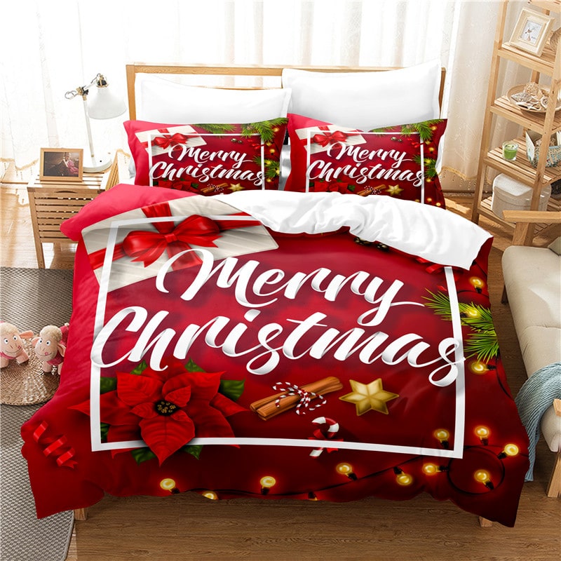 Red poinsettia Christmas duvet cover set