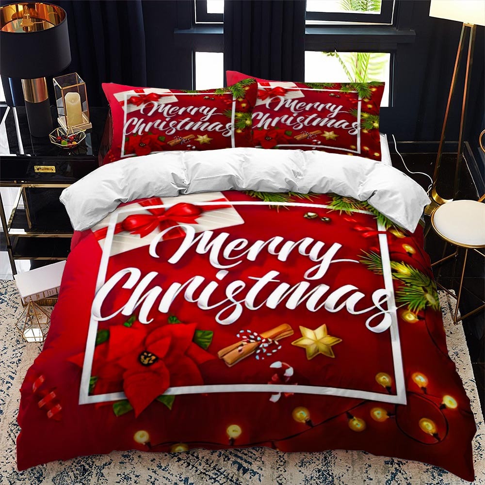 Red poinsettia Christmas duvet cover set