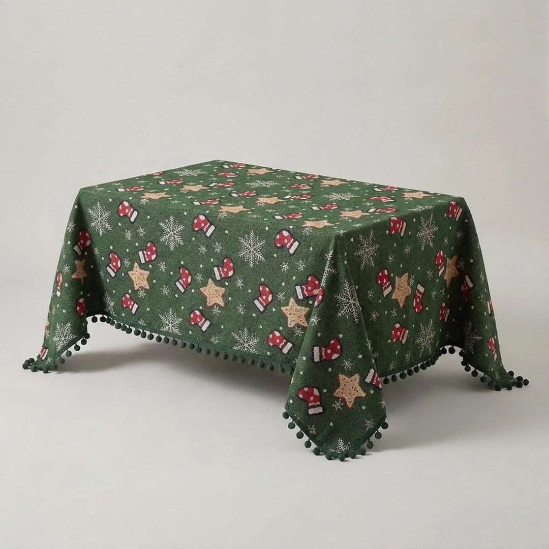 Christmas tablecloth with pom-pom trim