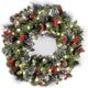 Pre-lit frosted pine Christmas wreath with berries and pine cones