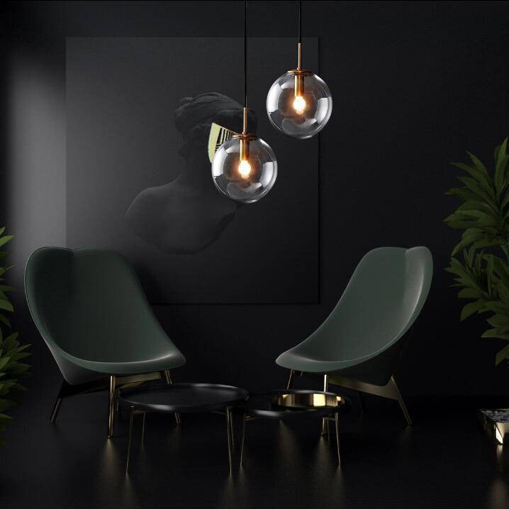 Glass Globe Wall Light with Hanging Arm | Gold or Black