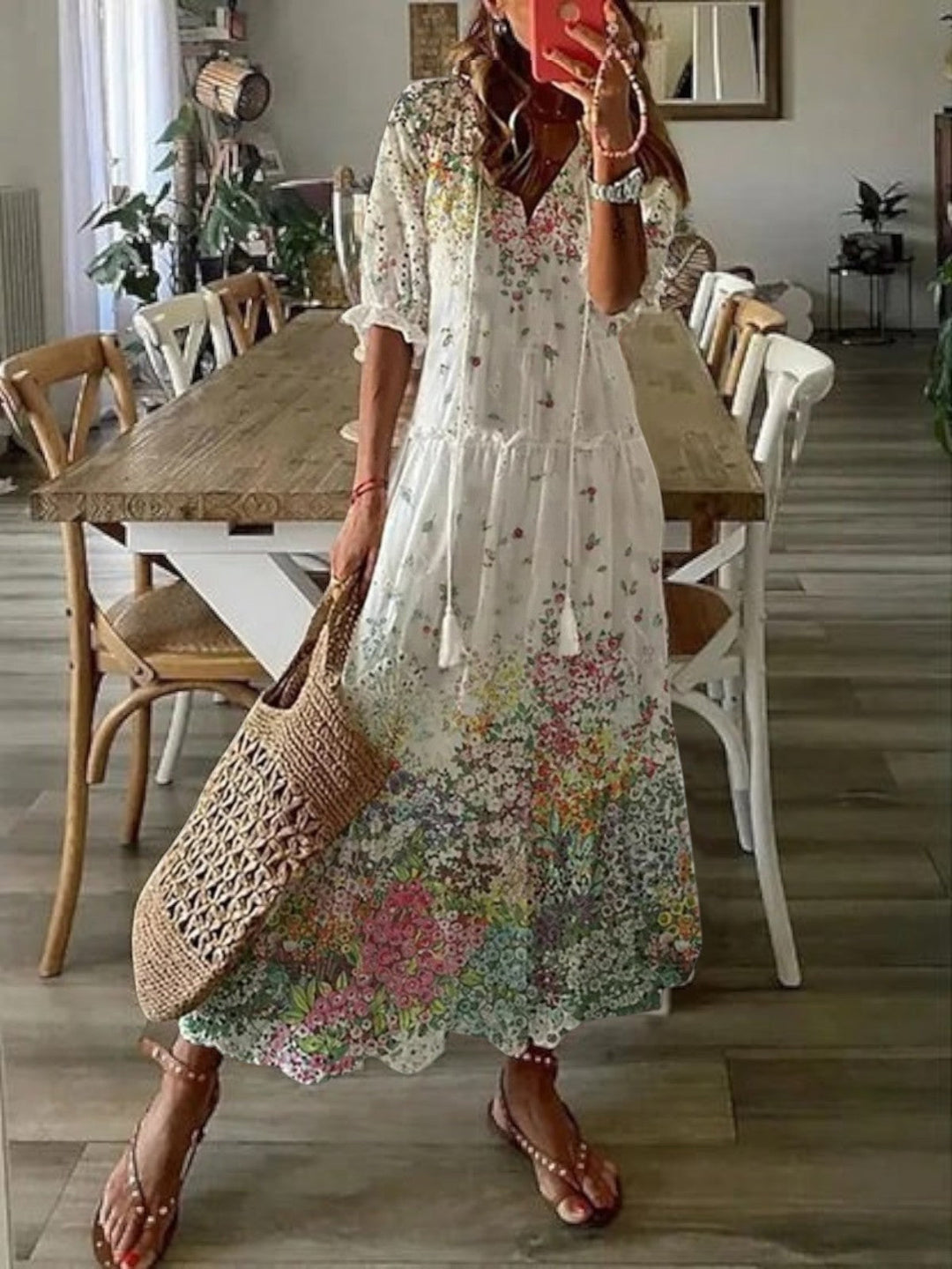 Women's V-Neck Boho Summer Dress – image 7