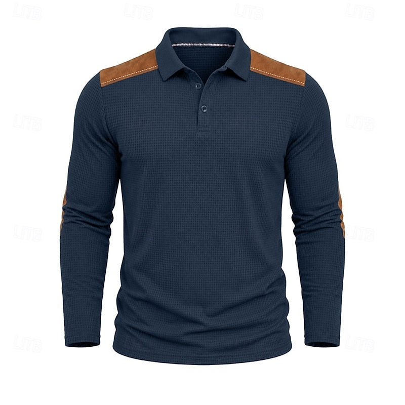 Men's Long-Sleeve Colour-Block Summer Polo Shirt – image 7