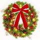 Christmas wreath with red velvet bow and baubles