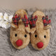 Reindeer faux fur slippers with plaid antlers