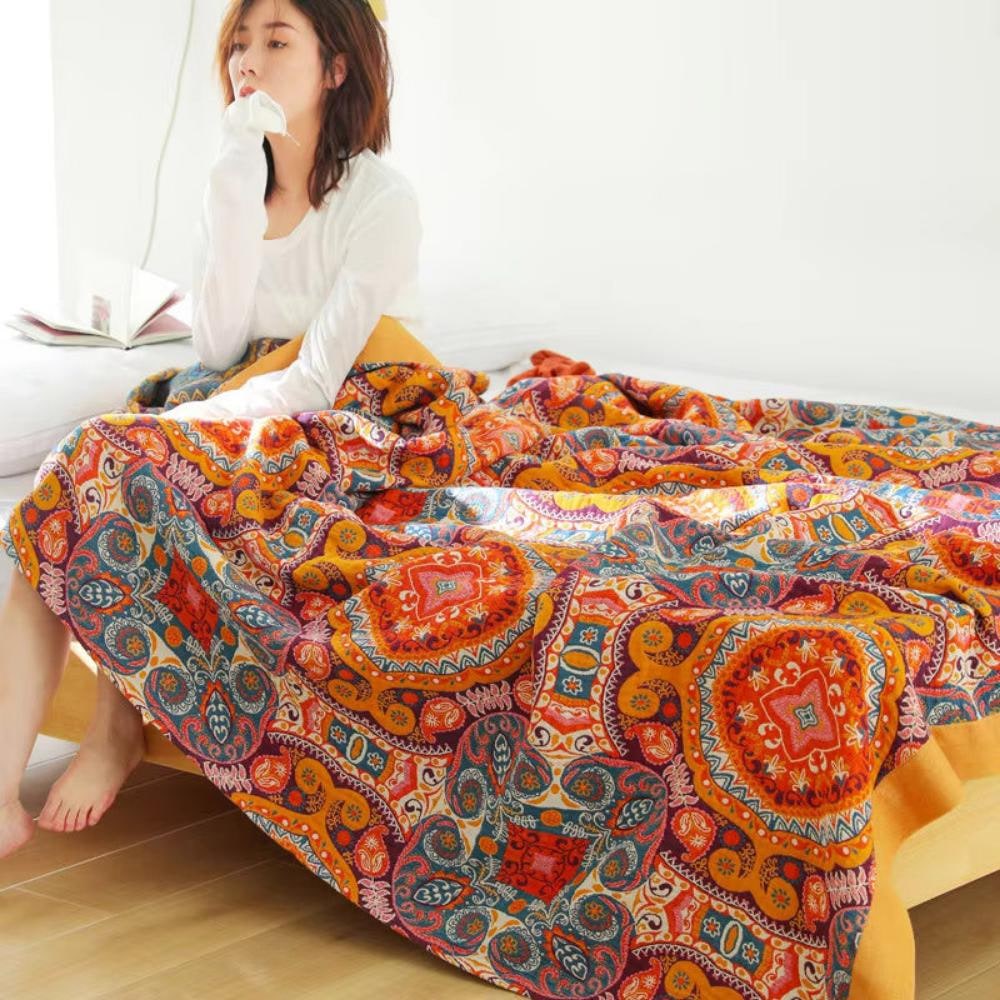 Reversible mandala cotton throw