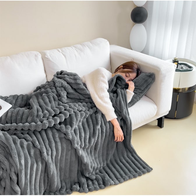 Ribbed faux fur throw