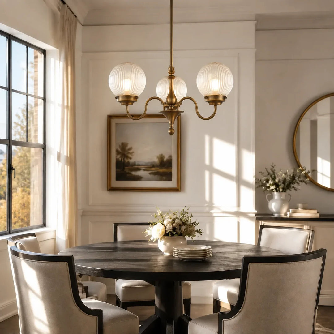 Ribbed Glass Globe Chandelier