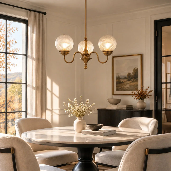 Ribbed Glass Globe Chandelier