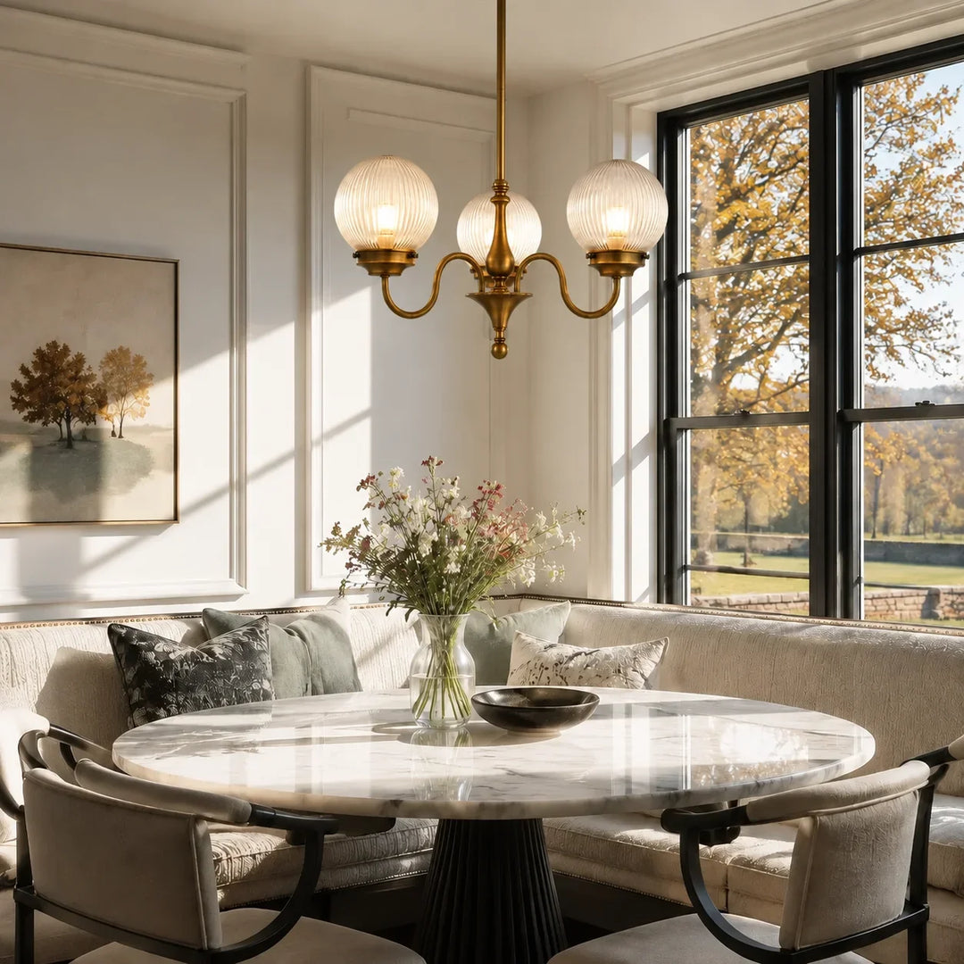 Ribbed Glass Globe Chandelier