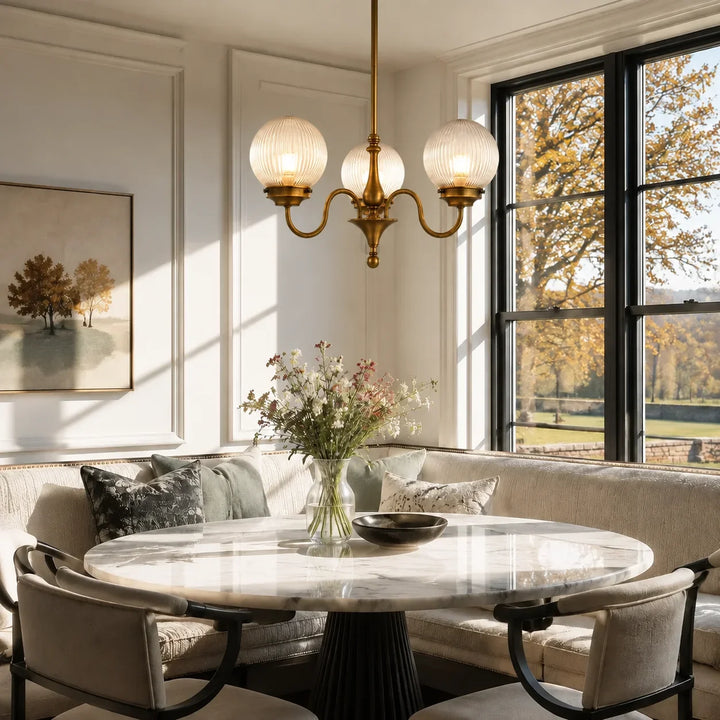 Ribbed Glass Globe Chandelier