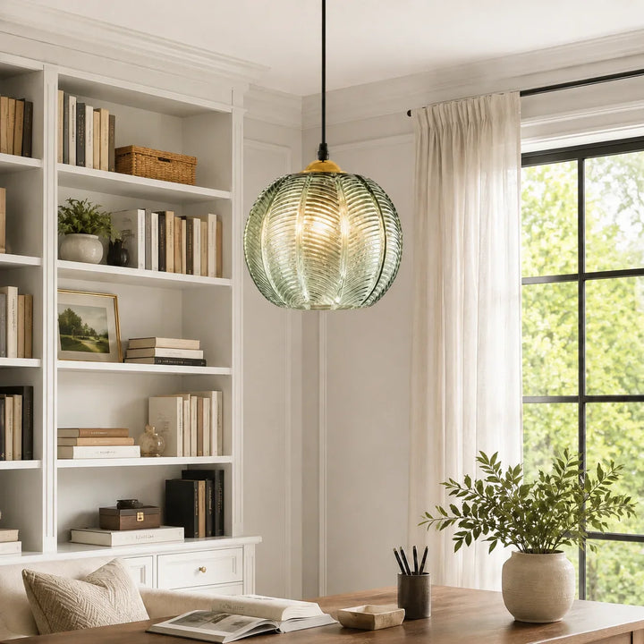 Ribbed Glass Globe Pendant Light