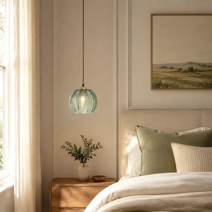 Ribbed Glass Globe Pendant Light