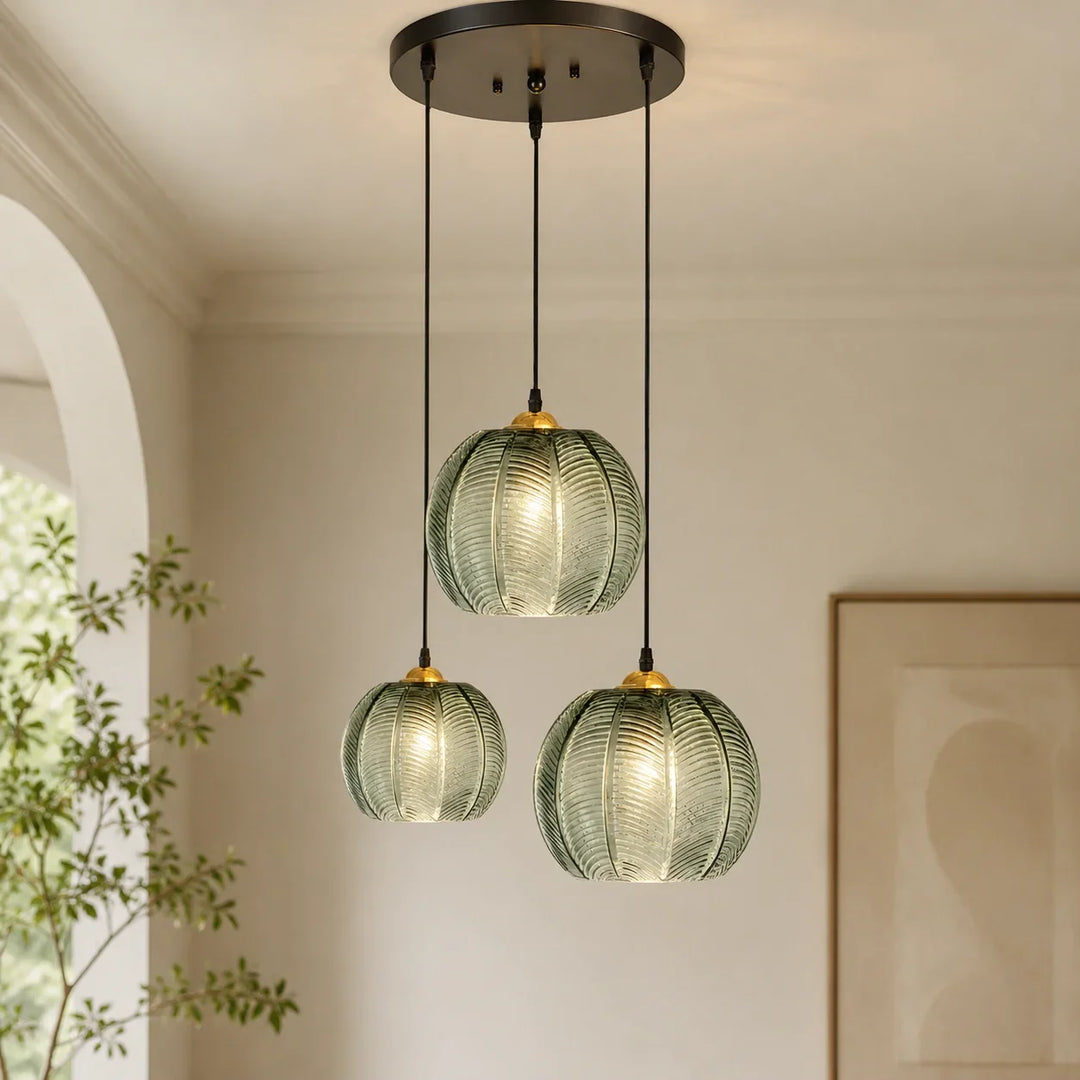Ribbed Glass Globe Pendant Light