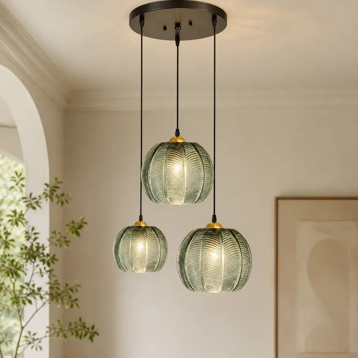 Ribbed Glass Globe Pendant Light