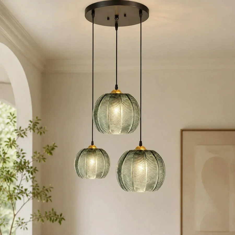 Ribbed Glass Globe Pendant Light