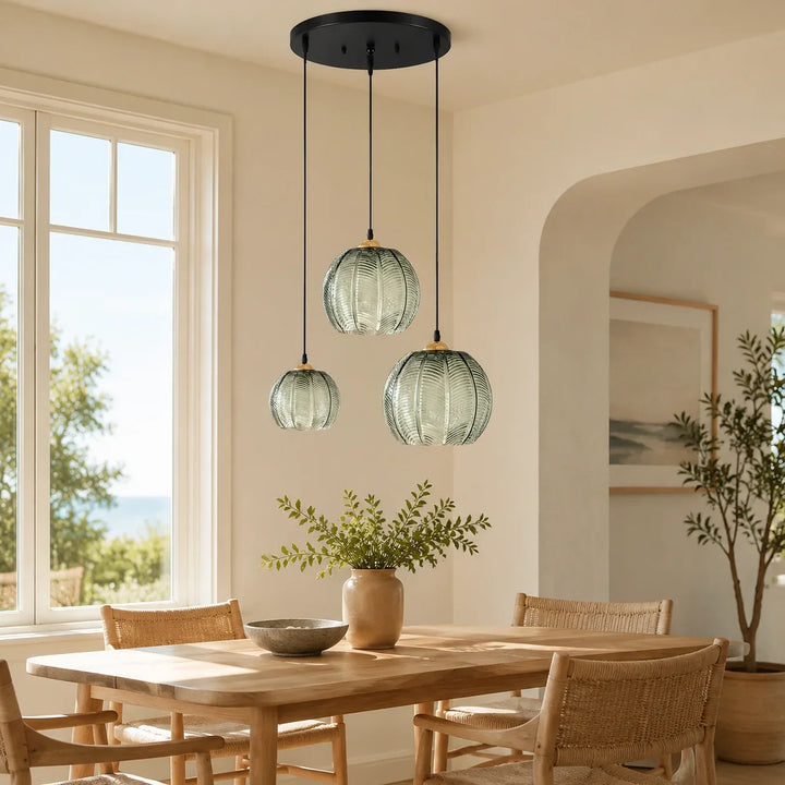 Ribbed Glass Globe Pendant Light