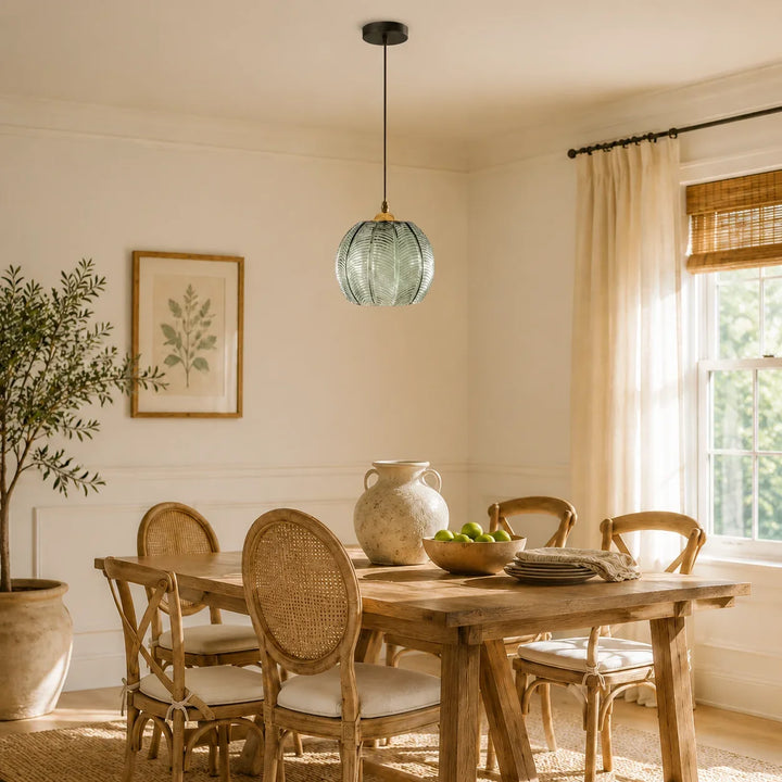 Ribbed Glass Globe Pendant Light