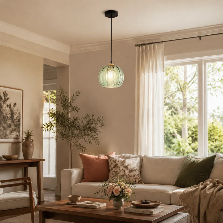 Ribbed Glass Globe Pendant Light
