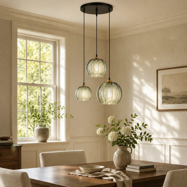 Ribbed Glass Globe Pendant Light