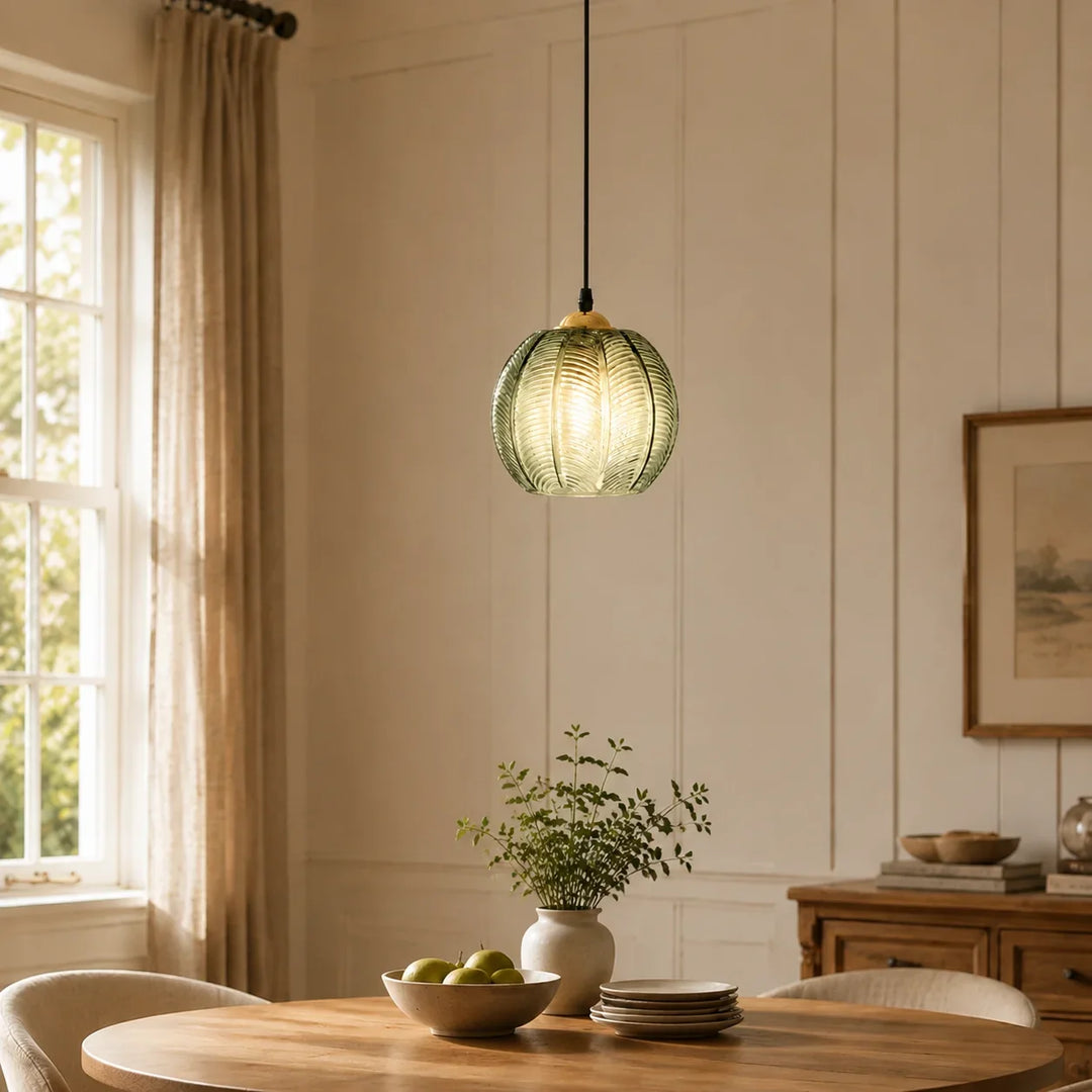 Ribbed Glass Globe Pendant Light