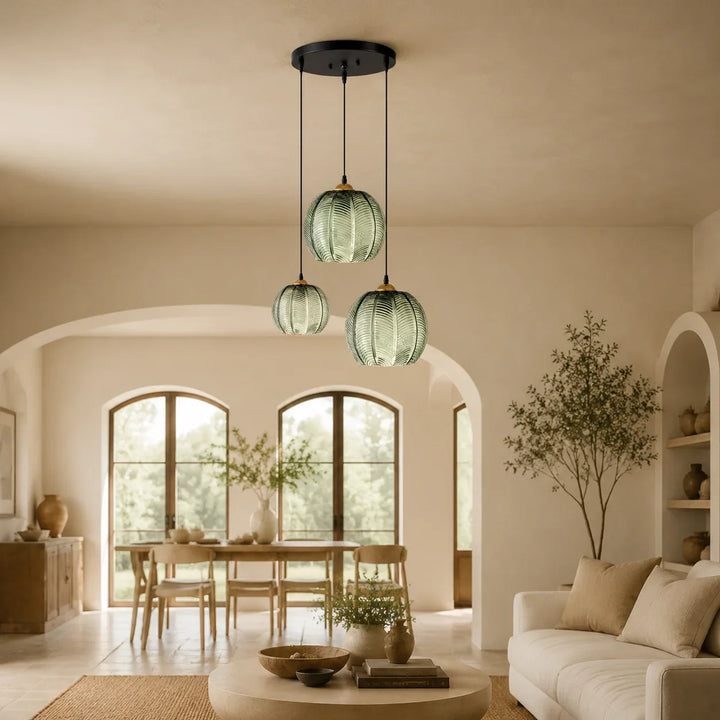 Ribbed Glass Globe Pendant Light